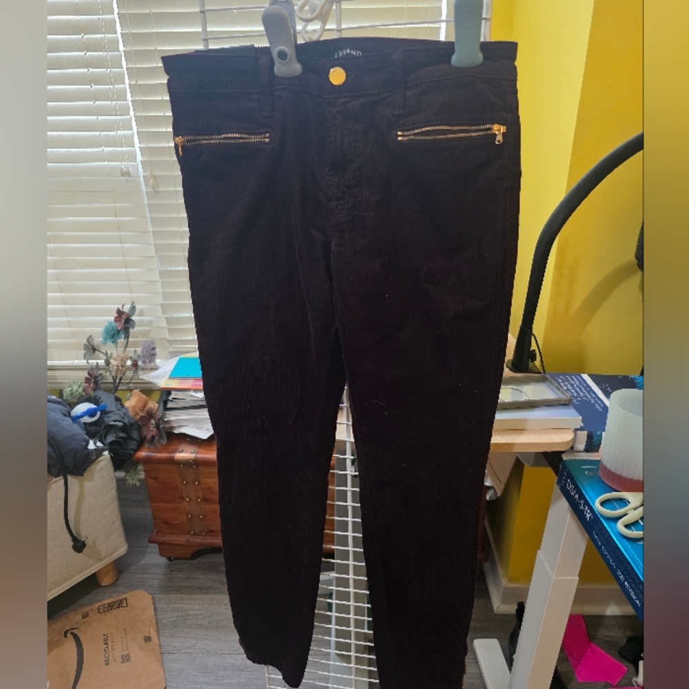 J Brand Burgundy Corduroy Pants with Gold Accents